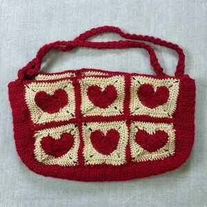 Handmade Crochet Heart Mini Tote / Messenger Bag